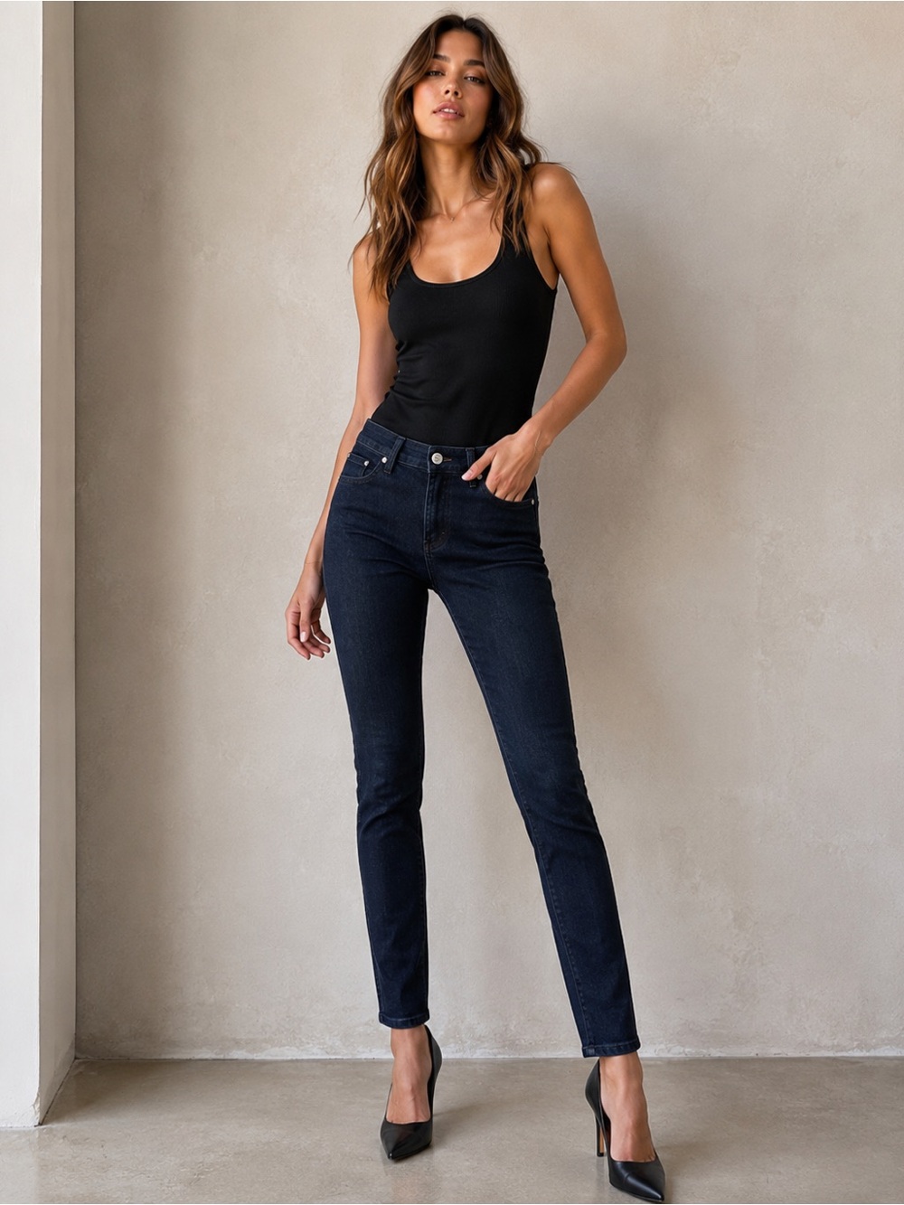 P & P black stretch straight leg jeans